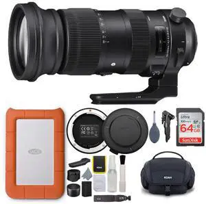 Sigma 60-600mm f/4.5-6.3 DG OS HSM Sports Lens for Nikon Bundle with 1TB Hard Drive, 64 SD Memory Card, USB Dock, Camera Gadget Bag with Accessory and Cleaning Kit (5 Items)