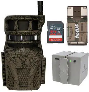 Wildgame Innovations Orbit 360-Degree 36MP Trail Camera Bundle with 5400mAh Cartridge Rechargeable Battery, 32GB 100MBPS Memory Card, and Card Reader (4 Items)