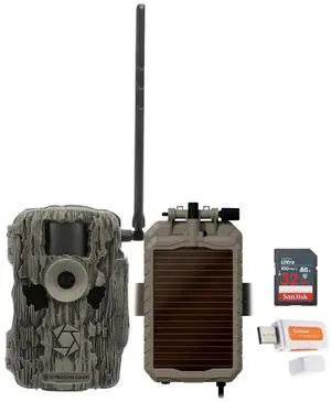 Stealth Cam 36MP Fusion Max Cellular Trail Camera with 80 Feet Detection Range Bundle with Battery Pack, Solar Panel, and Cable, 32GB Memory Card, and Card Reader (4 Items)