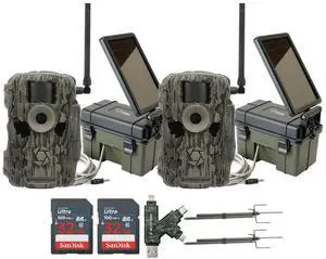 Stealth Cam 36MP Fusion Max Cellular Trail Camera (2-Pack) Bundle with Solar Power Pack (2-Pack), Trail Camera Mount Stick (2-Pack), 32GB Memory Card (2-Pack), and USB 2.0 Card Reader (9 Items)