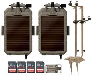Stealth Cam Adjustable Multi-Pivot Mounting Post for Trail Camera and Battery (2-Pack) Bundle with Lithium Solar Power Panel (2-Pack), 32GB Memory Card (4-Pack), and SD Card Reader USB 2.0 (9 Items)