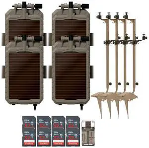 Stealth Cam Adjustable Multi-Pivot Mounting Post for Trail Camera and Battery (4-Pack) Bundle with Lithium Solar Power Panel (4-Pack), 32GB Memory Card (8-Pack), and Card Reader USB 2.0 (17 Items)