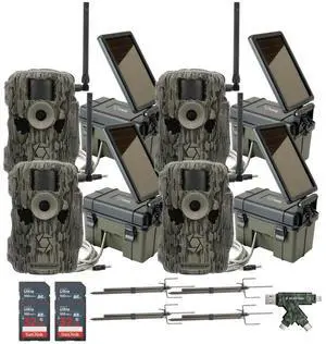 Stealth Cam 36MP Fusion Max Cellular Trail Camera (4-Pack) Bundle with Solar Power Pack (4-Pack), Trail Camera Mount Stick (4-Pack), 32GB Memory Card (4-Pack), and USB 2.0 Card Reader (17 Items)