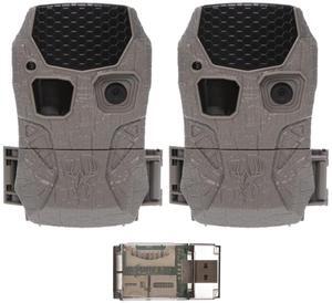 Wildgame Innovations Kicker 2.0 Lightsout Trail Camera with 18MP Resolution and 720p Video Capture (2-Pack) Bundle with All-in-One Card Reader and 32GB Ultra SDHC UHS-I Memory Card (5 Items)