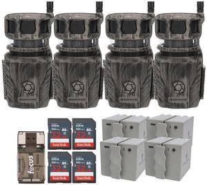 Stealth Cam Revolver 36MP 360-Degree Cellular Trail Camera (4-Pack) Bundle with 4 x 5400mAh Rechargeable Battery Pack, 4 x 32GB UHS-I Memory Card, and Card Reader (13 Items)