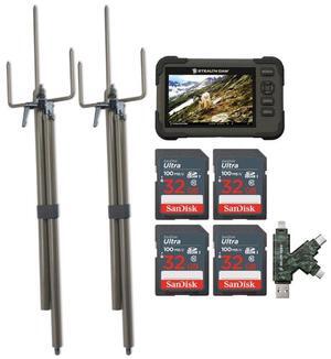 Stealth Cam SD Card Reader and Viewer with 4.3-Inch LCD Touchscreen and Touch Detection (2-Pack) Bundle with Trail Camera Mount Stick (2-Pack), 32GB Memory Card (4-Pack), and Card Reader (9 Items)