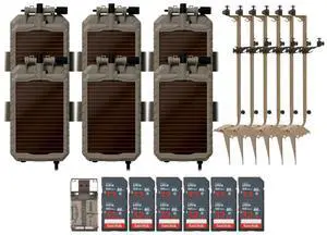 Stealth Cam Adjustable Multi-Pivot Mounting Post for Trail Camera and Battery (6-Pack) Bundle with Lithium Solar Power Panel (6-Pack), 32GB Memory Card (12-Pack), and SD Card Reader USB 2.0 (25 Items)