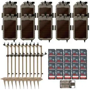 Stealth Cam Adjustable Multi-Pivot Mounting Post for Trail Camera and Battery (10-Pack) Bundle with Lithium Solar Power Panel (10-Pack), 32GB Memory Card (20-Pack), and SD Card Reader (41 Items)
