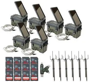 HME Trail Camera 12V with Solar Auxiliary Power Pack (6-Pack) Bundle with Trail Camera Mount Stick (6-Pack), 32GB Ultra SDHC UHS-I Memory Card (12-Pack), and SD USB 2.0 Card Reader (25 Items)