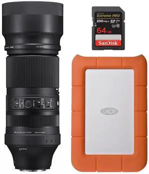 Sigma 100-400mm F5-6.3 DG DN OS Contemporary Lens for Fujifilm X Mount Bundle with 1TB USB 3.0 External Portable Hard Drive, and 64GB SDXC Memory Card (3 Items)