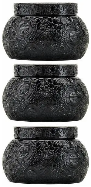 Voluspa Moso Bamboo Embossed Glass Chawan Bowl Candle (14oz, 3-Pack) Bundle (3 Items)