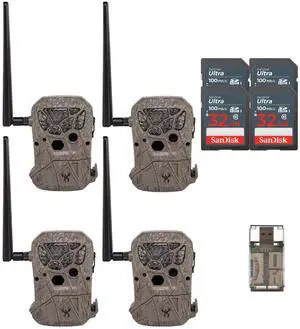 Wildgame Innovations Encounter 20MP Cellular Trail Camera with QR Code Setup (Brown, 4-Pack) Bundle with 32GB Ultra SDHC UHS-I Memory Card (4-Pack) and 4-In-1 USB 2.0 Card Reader (9 Items)