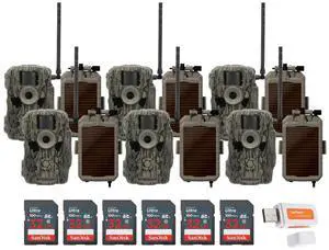 Stealth Cam 36MP Fusion Max Cellular Trail Camera with 80 Feet Detection Range (6-Pack) Bundle with Battery Pack, Solar Panel, and Cable (6-Pack), 32GB Memory Card (6-Pack), and Card Reader (19 Items)
