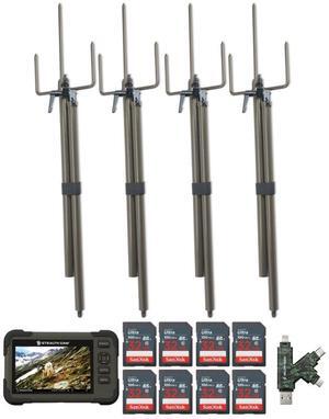 Stealth Cam SD Card Reader and Viewer with 4.3-Inch LCD Touchscreen and Touch Detection (4-Pack) Bundle with Trail Camera Mount Stick (4-Pack), 32GB Memory Card (8-Pack), and Card Reader (17 Items)