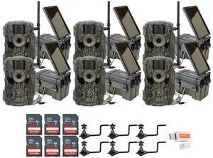 Stealth Cam 36MP Fusion Max Cellular Trail Camera with 80 Feet Detection Range (6-Pack) Bundle with 6x Solar Power Pack, 6x Camera Holder, 6x 32GB Memory Card, and Card Reader (25 Items)