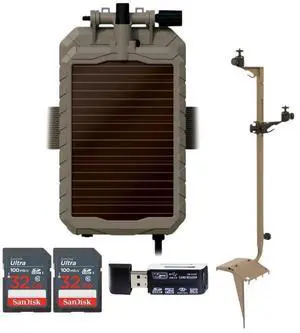 Stealth Cam Adjustable Multi-Pivot Mounting Post for Trail Camera Bundle with Sol-Pak 5000mAh Lithium-Ion Solar Battery, 4-In-1 USB Card Reader, and 32GB Memory Card (2-Pack) (5 Items)