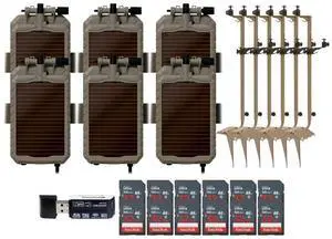 Stealth Cam Adjustable Multi-Pivot Mounting Post (6-Pack) Bundle with Sol-Pak 5000mAh Lithium-Ion Solar Battery (6-Pack), Card Reader, and 32GB Memory Card (12-Pack) (25 Items)