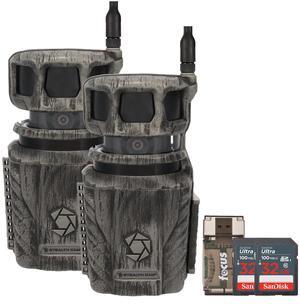 Stealth Cam Revolver 36MP 360 Degree Cellular Trail Camera 2-Pack with Two 32GB Memory Cards and Card Reader (5 Items)