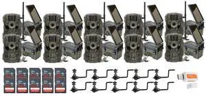 Stealth Cam 36MP Fusion Max Cellular Trail Camera with 80 Feet Detection Range (10-Pack) Bundle with 10x Solar Power Pack, 10x Camera Holder, 10x 32GB Memory Card, and Card Reader (41 Items)