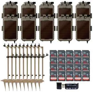 Stealth Cam Adjustable Multi-Pivot Mounting Post (10-Pack) Bundle with Sol-Pak 5000mAh Lithium-Ion Solar Battery (10-Pack), Card Reader, and 32GB Memory Card (20-Pack) (41 Items)
