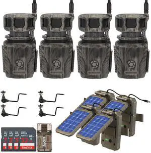 Stealth Cam Revolver 36MP 360-Degree Cellular Trail Camera with 1/4-Inch Threaded Mount (4-Pack) Bundle with Stealth Cam Power Panel (4-Pack), Holder (4-Pack), Card (4-Pack) and Reader (17 Items)