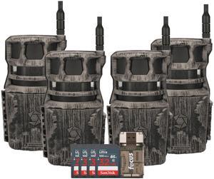 Stealth Cam Revolver 40MP Pro 360 Degree Cellular Trail Camera 4-Pack with Four 32GB Memory Cards and Card Reader (9 Items)