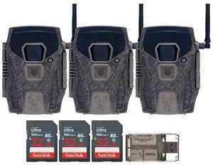 Wildgame Innovations Terra XT 2.0 24MP Three Cellular Trail Cameras Bundle with 32GB Ultra SDHC UHS-I Memory Card (100MBps) (3-Pack), and All-In-One High-Speed Card Reader (5 Items)