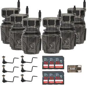 Stealth Cam Revolver 36MP 360-Degree Cellular Trail Camera (6-Pack) Bundle with Economy Trail Camera Holder (6-Pack), 32GB Ultra SDHC Memory Card (6-Pack), and SD USB 2.0 Card Reader (19 Items)
