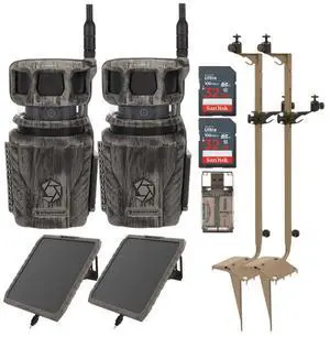 Stealth Cam Revolver 36MP Pro 360 Degree Cellular Trail Camera (2-Pack) Bundle with Mounting Post (2-Pack), Solar Battery (2-Pack), 32GB Memory Card (2-Pack) and Card Reader (9 Items)