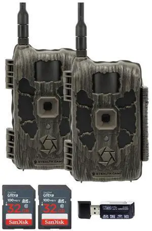 Stealth Cam 40MP Deceptor Max Cellular Trail Camera with 0.4-Second Trigger Speed (2-Pack) Bundle with 32GB Memory Card (2-Pack) and 4-in-1 Card Reader (4 Items)