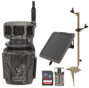 Stealth Cam Revolver 36MP Pro 360 Degree Cellular Trail Camera Bundle with Mounting Post, Solar Battery, 32GB Memory Card (4 Items)