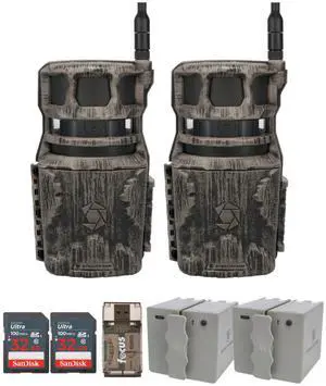 Stealth Cam Revolver 40MP Pro 360-Degree Cellular Trail Camera (2-Pack) Bundle with 5400mAh Battery Pack (2-Pack), 32GB Memory Card (2-Pack), and Card Reader (7 Items)
