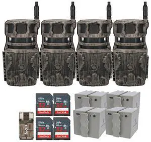 Stealth Cam Revolver 40MP Pro 360-Degree Cellular Trail Camera (4-Pack) Bundle with 4 x 5400mAh Battery, 4 x 32GB Memory Card, and Card Reader (13 Items)
