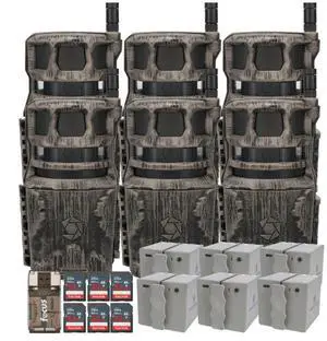 Stealth Cam Revolver 40MP Pro 360-Degree Cellular Trail Camera (6-Pack) Bundle with Six 5400mAh Battery Pack, Six 32GB Memory Cards, and Card Reader (19 Items)