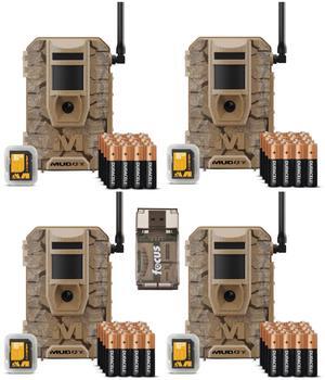 Muddy Mitigator 2.0 24MP Cellular Camera Combo with 720p Video and Versatile Mounting (Brown, 4-Pack) Bundle with All-In-One High Speed Card Reader (5 Items)