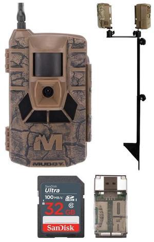 Muddy Matrix 36MP Imaging Cellular Trail Camera with On Demand Photo (Mud) Bundle with Muddy Dual Camera Ground Mound, 32GB UHS-I Memory Card, and USB 2.0 Card Reader (4 Items)