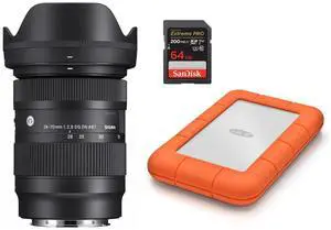 Sigma 28-70mm f/2.8 DG DN Contemporary Lens for L Mount Bundle with Rugged Mini USB 3.0 1TB External Portable Hard Drive and 64GB SDHC Memory Card (3 Items)