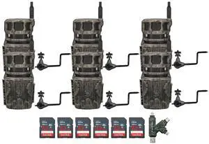 Stealth Cam Revolver 40MP Pro 360-Degree Cellular Trail Camera (6-Pack) Bundle with Economy Trail Camera Holder (6-Pack), 32GB UHS-I Memory Card (6-Pack), and SD Card Reader (19 Items)