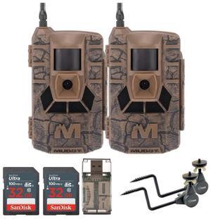 Muddy Matrix 36MP Imaging Cellular Trail Camera with On Demand Photo (Mud, 2-Pack) Bundle with Trail Camera Holder (2-Pack), 32GB UHS-I Memory Card (2-Pack), and USB 2.0 Card Reader (7 Items)