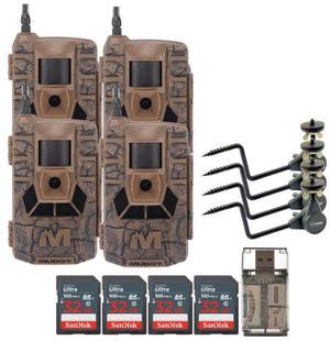 Muddy Matrix 36MP Imaging Cellular Trail Camera with On Demand Photo (Mud, 4-Pack) Bundle with Trail Camera Holder (4-Pack), 32GB UHS-I Memory Card (4-Pack), and USB 2.0 Card Reader (13 Items)