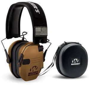 Walker's Razor Slim Battle Brown Electronic Muffs with Protection Case Bundle
