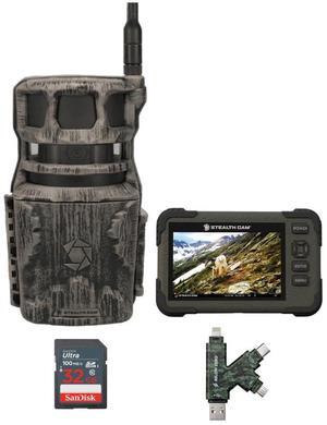 Stealth Cam Revolver 40MP Pro 360 Degree Cellular Trail Camera Bundle with 4.3-Inch LCD Screen SD Card Reader-Viewer, 32GB Ultra SDHC UHS-I Memory Card, and Hi-Speed SD USB 2.0 Card Reader (4 Items)
