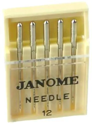 Janome Universal Slightly Rounded and Sharp Point Needles Compatible with Domestic Sewing Machines (5-Pack)