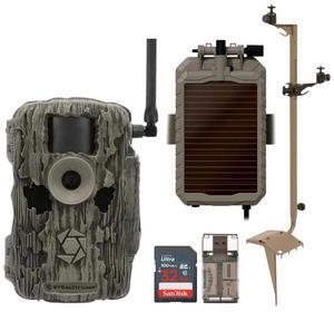 Stealth Cam 36MP Fusion Max Cellular Trail Camera with Infrared Flash with 80-Feet Detection Range Bundle with Solar Power Panel, Mounting Post, 32GB Memory Card, and Card Reader (5 Items)