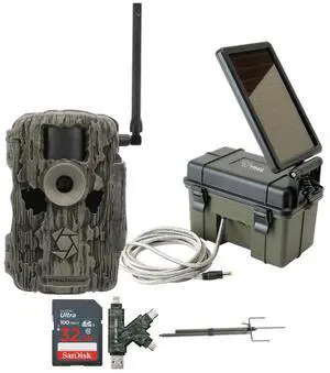 Stealth Cam 36MP Fusion Max Cellular Trail Camera with 80 Feet Detection Range Bundle with Solar Power Pack, Stealth Cam Trail Camera Mount Stick, 32GB Memory Card, and USB 2.0 Card Reader (5 Items)