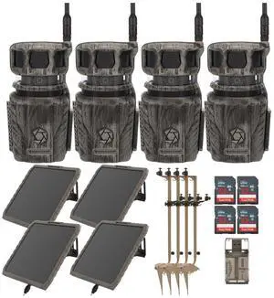 Stealth Cam Revolver 36MP Pro 360 Degree Cellular Trail Camera (4-Pack) Bundle with Mounting Post (4-Pack), Solar Battery (4-Pack), 32GB Memory Card (4-Pack) and Card Reader (17 Items)