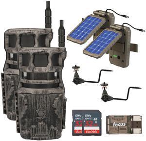 Stealth Cam Revolver 40MP Pro 360-Degree Cellular Trail Camera (2-Pack) Bundle with Solar Power Panel(2-Pack), Trail Camera Holder (2-Pack), 32GB Memory Card (2-Pack), and Card Reader (9 Items)