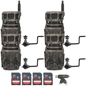 Stealth Cam Revolver 40MP Pro 360-Degree Cellular Trail Camera (4-Pack) Bundle with Economy Trail Camera Holder (4-Pack), 32GB UHS-I Memory Card (4-Pack), and SD Card Reader (13 Items)