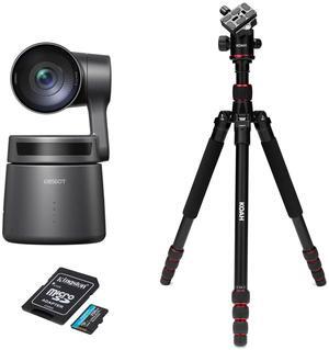 OBSBOT Tail Air AI-Powered 4K PTZ Streaming Camera with UHD Resolutions and NDI Connectivity (Black) Bundle with Professional 5-Feet Tripod, and 256GB MicroSDXC Memory Card (3 Items)