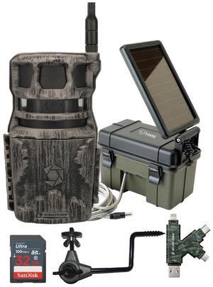 Stealth Cam Revolver 40MP Pro 360-Degree Cellular Trail Camera Bundle with Trail Camera 12V with Solar Auxiliary Power Pack, Trail Camera Holder, 32GB Memory Card, and SD Reader and Writer (5 Items)